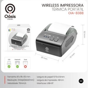 Wireless impressora térmica portátil OIA-8388 70mm/s