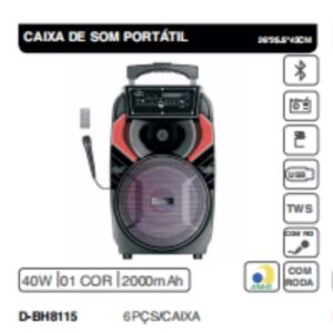 caixa de som 8 polegadas com roda D-BH8115