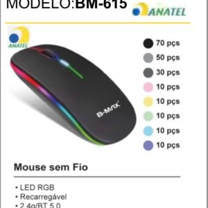 mouse sem fio 2.4GHZ +5.0 recarregavel BM-615