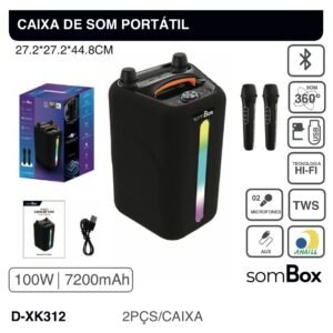 Caixa de som 100w com 2 microfone sem fio D-XK312 sombom