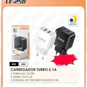 fonte 2 USB 5.1A LE-258